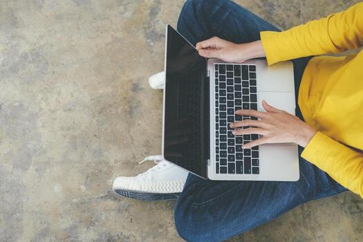 Closeup hand coding programing computer software. photo