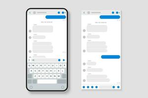 SMS interface mockup on smartphone with speech bubbles and keyboard vector