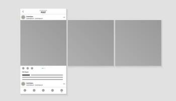 Carousel post mockup design, three blank square post templates vector