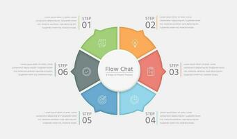 Circle chart infographic with 6 project process steps in colorful template for business management vector