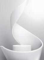 Pedestal stand with swirl flow on white background. 3d illustration product showcase stage. vector