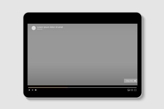 New video player skin on light grey background. Media player interface mockup on tablet vector