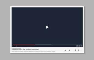 Video player interface mockup for the webpage. Flat style UI on red background vector