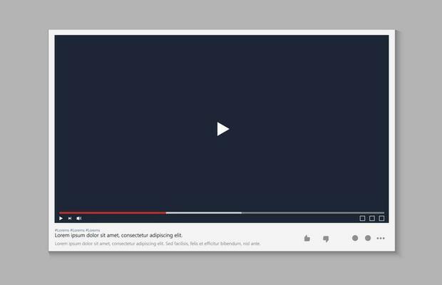 Video player interface mockup for the webpage. Flat style UI on red background