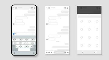 SMS interface mockup on smartphone with speech bubbles, keyboard and search page vector