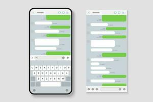 SMS interface mockup on smartphone with speech bubbles and keyboard vector