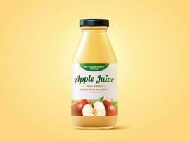 Fresh apple juice ad mockup in 3d illustration, realistic bottle yellow background vector