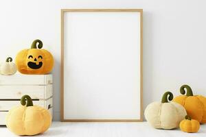 Mockup poster and photoframe with Halloween festival decoration.3D Illustration. photo