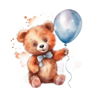 vattenfärg teddy Björn med ballonger. illustration ai generativ png