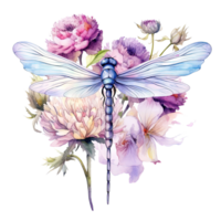 Watercolor dragonfly botanical illustration. Illustration png