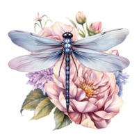 Aquarell Libelle botanisch Illustration. Illustration ai generativ png