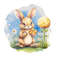 Cute watercolor bunny. Illustration png