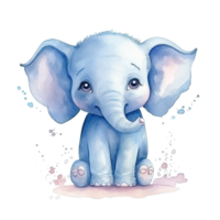 bleu aquarelle l'éléphant. illustration ai génératif png