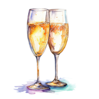 Champagne des lunettes aquarelle. illustration ai génératif png