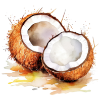 Watercolor open coconut Illustration png