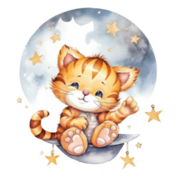 Cute baby tiger watercolor. Good night. Illustration png