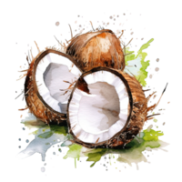 Watercolor open coconut Illustration png