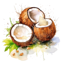 Watercolor open coconut Illustration png