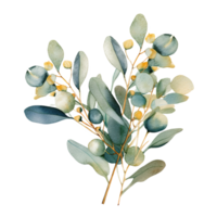 aguarela verde e dourado eucalipto folhas. ilustração ai generativo png