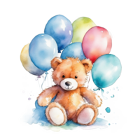 Teddy bear with balloons. Illustration png