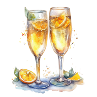 Champagne glasses watercolor. Illustration png