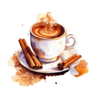 Watercolor coffee with cinnamon. Illustration png