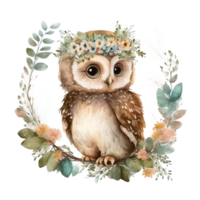 Cute watercolor baby owl cutout. png