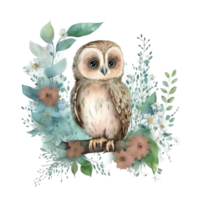 Cute watercolor baby owl cutout. png