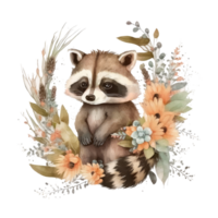 Cute watercolor baby raccoon cutout. png