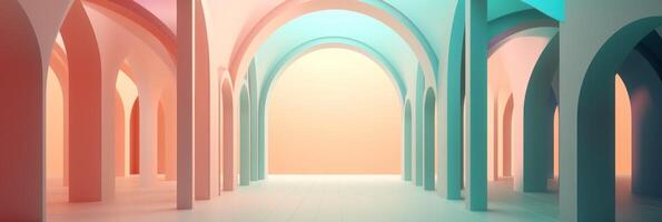 Beautiful abstract colorful corridor with color arch on a color background. 3D render composition. photo