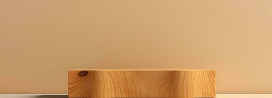 Empty wooden podium on table over modern  background. Interior mock up for design and product display photo