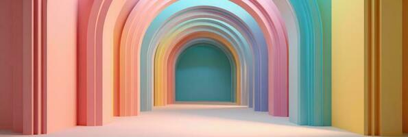 Beautiful abstract colorful corridor with color arch on a color background. 3D render composition. photo