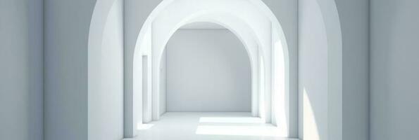 Abstract Futuristic empty floor and room Sci-Fi Corridor. Long corridor with concrete floor and transparent walls in modern space 3D Render photo