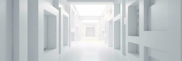 Abstract Futuristic empty floor and room Sci-Fi Corridor. Long corridor with concrete floor and transparent walls in modern space 3D Render photo