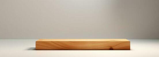 Empty wooden podium on table over modern  background. Interior mock up for design and product display photo