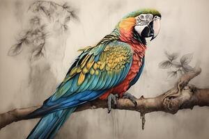 picture of parrot sitting on the branch photo