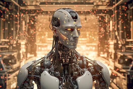 Illustration of artificial intelligence man or woman in digital space photo