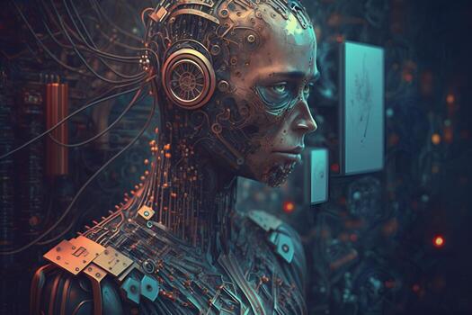 Illustration of artificial intelligence man or woman in digital space photo