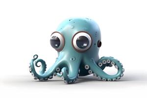 Cute pixar cartoon octopus character in 3d rendering with glasses and umbrella under water sea, at seashore photo