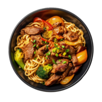 Noodles with meat and vegetables isolated Illustration png