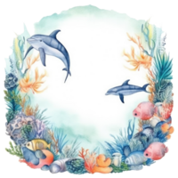 World Oceans Day watecolor background. Illustration png