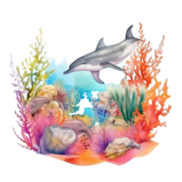 World Oceans Day watecolor background. Illustration png