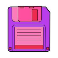 Retro diskette. Floppy-disk icon. Nostalgia for 90s, 2000s.  Vintage technology with data information. vector
