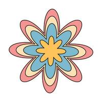 Hippie groovy flower. Retro psychedelic cartoon element. Vector illustration isolated on white background.