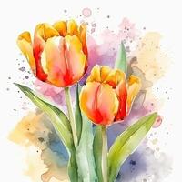 Watercolor tulip isolated. Illustration photo