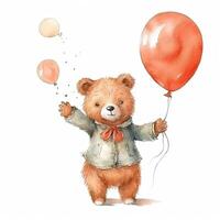 Watercolor teddy bear with balloons. Illustration photo