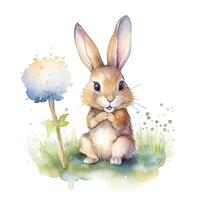 Cute watercolor bunny. Illustration photo