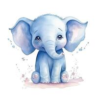 Blue watercolor elephant. Illustration photo