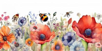 Watercolor Flower border. Illustration photo