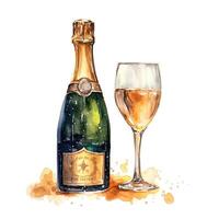 Bursting champagne bottle watercolor. Illustration photo